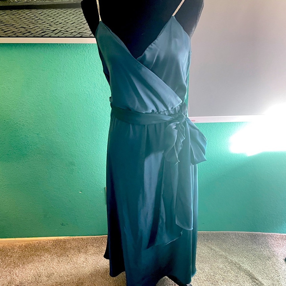 Emerald green satin dress